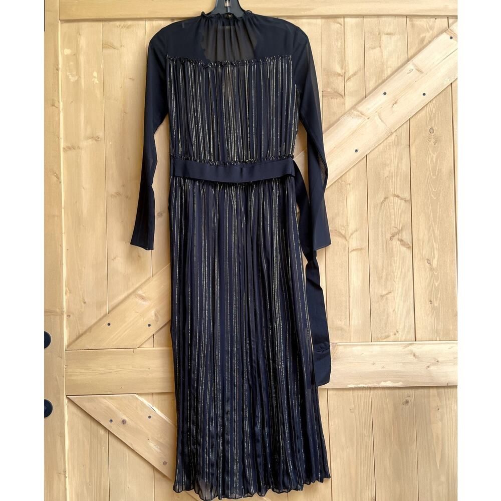 Sandro Silk Blend Black Belted Long Dress Size 1 Small - Picture 6 of 10